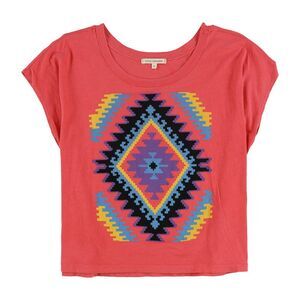 Title Unknown Womens Aztec Print Cropped Graphic T-Shirt, Orange, S, DM